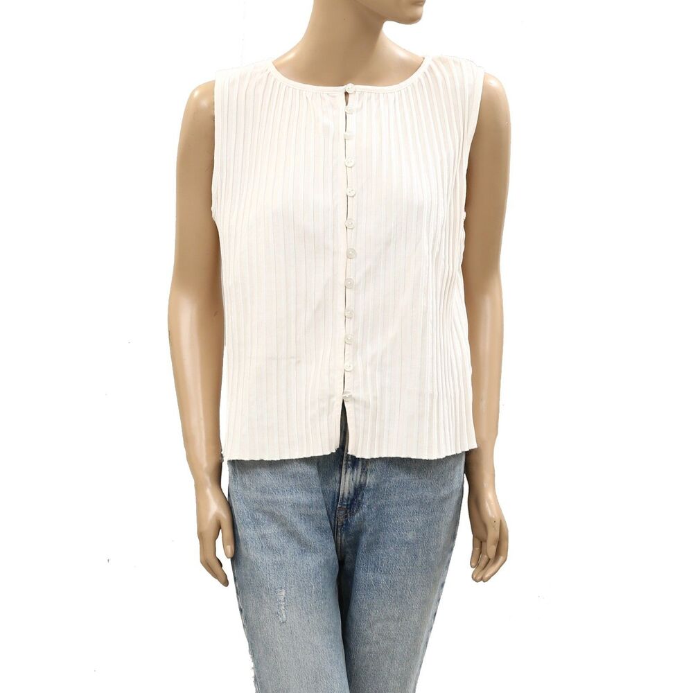 Free People Tilly Vest Blouse Top Knit Ribbed Buttondown Sleeveless L 286317